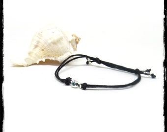 Bracelet cordon soie noire coulissant -Motif argent massif et pierres gemmes- Topaze - péridot - oxyde de zirconium