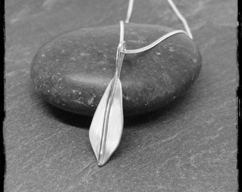 Leaf shape necklace plant shape contemporary design in sterling silver