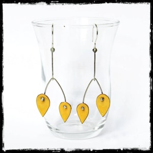 Long earrings in silver design 925 and enamel on copper - Contemporary and modern - shaped leaves - Green turquoise - design original -