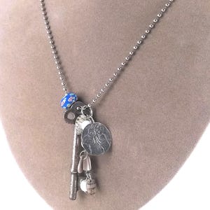 Upcycled Key Family Blue Statement Necklace: Upcycled from Vintage, Pearl, MOP, Mexico, Sterling, Made from Broken Jewelry