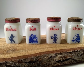 Choose Mustard or Cloves, original Pennsylvania Dutch milk glass spice jars, Made in the USA