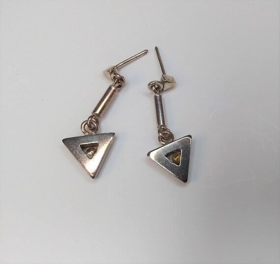 Sterling Silver Triangle Dangle Earrings: Gold Ba… - image 2