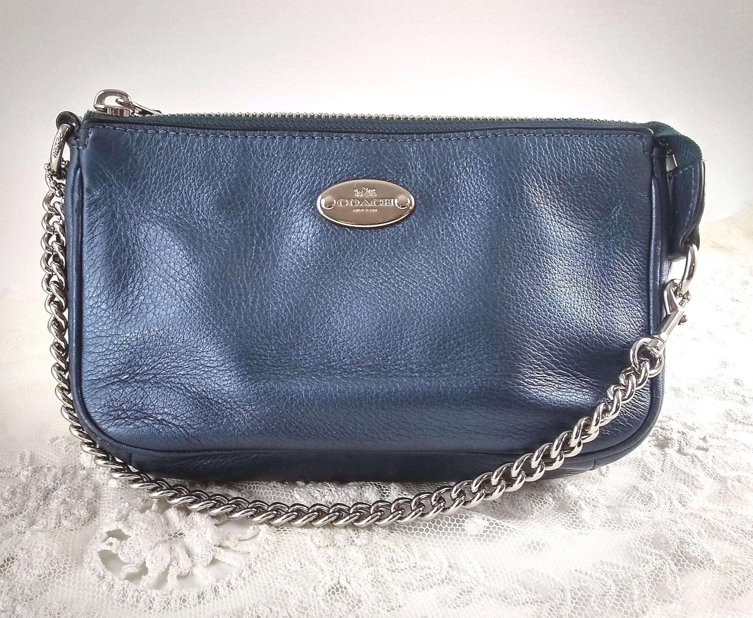 Vintage Coach Bag: Small Blue Pebbled Leather Purse With Silver