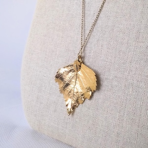 Gold leaf necklace, made from a real leaf! Vintage solid leaf pendant with an extra long chain