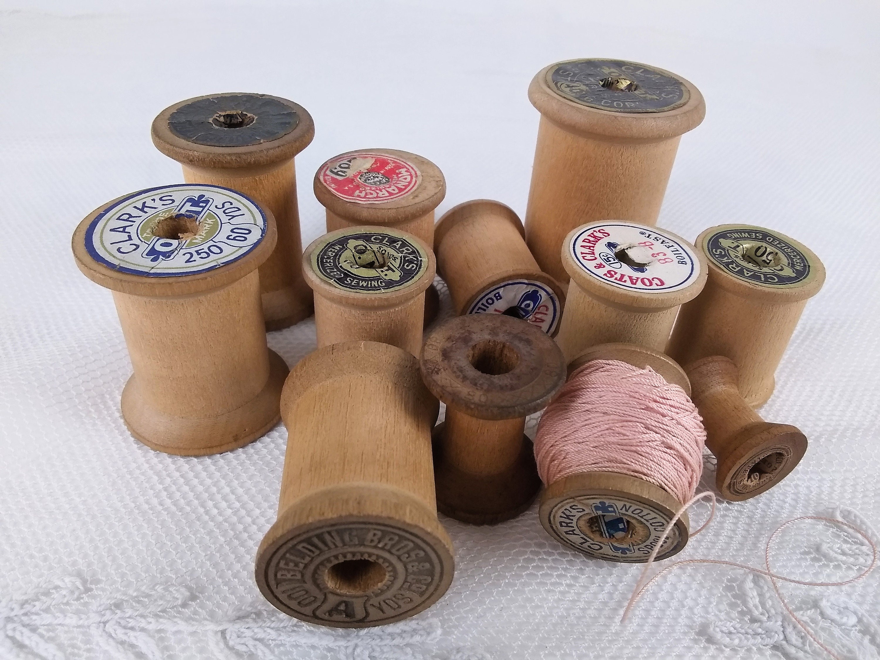 2Pcs Vintage Wooden Spools DIY Reels Organizer for Sewing Ribbons Twine  Wood Crafts Tools Thread Wire