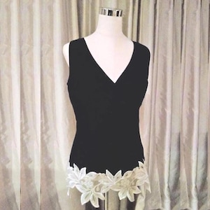Upcycled Silk Ann Taylor Top: Black Blouse with Vintage Lace, Size 6