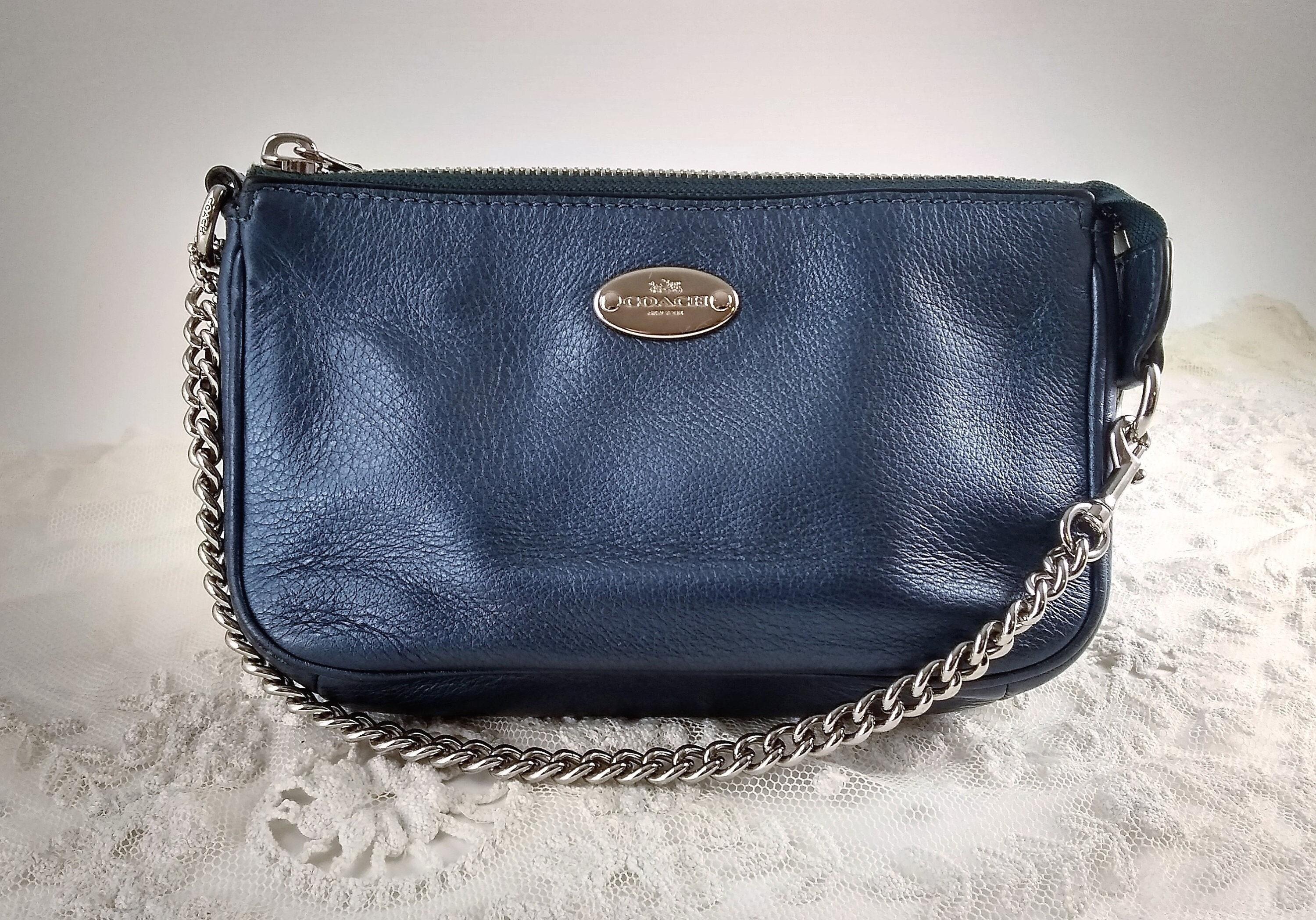 バッグ Coach Signature Accessory Pouch Blue COACH Signature Accessory Pouch Light Blue Leather Used