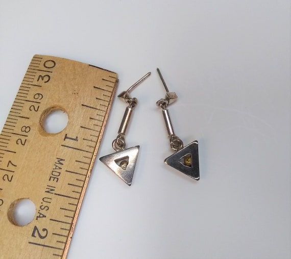 Sterling Silver Triangle Dangle Earrings: Gold Ba… - image 4