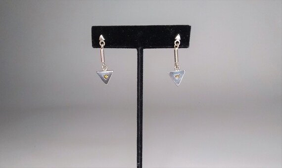 Sterling Silver Triangle Dangle Earrings: Gold Ba… - image 6