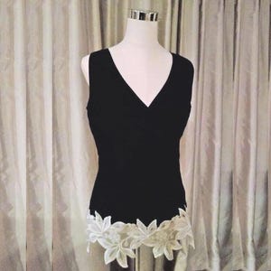 Silk Ann Taylor top, black, blouse embellished with vintage lace, upcycled, size 6, one of a kind, ooak