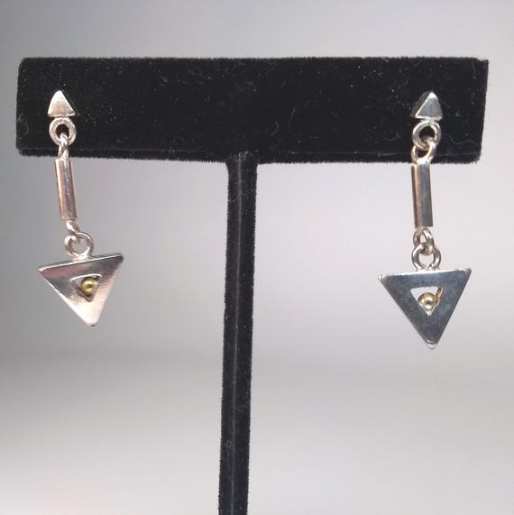 Sterling Silver Triangle Dangle Earrings: Gold Ba… - image 1