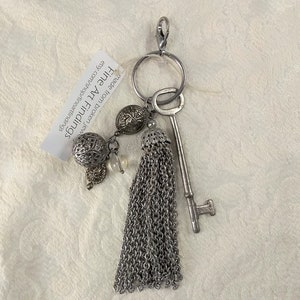 Skeleton key and tassel purse charm, zipper pull, key ring, large with vintage beads, one of a kind, handmade image 8