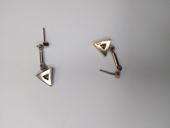 Sterling Silver Triangle Dangle Earrings: Gold Ba… - image 5