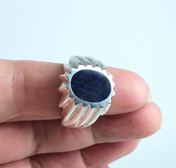 Vintage 925 Sterling Silver Blue Stone Flat Top S… - image 5