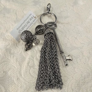 Skeleton key and tassel purse charm, zipper pull, key ring, large with vintage beads, one of a kind, handmade image 6