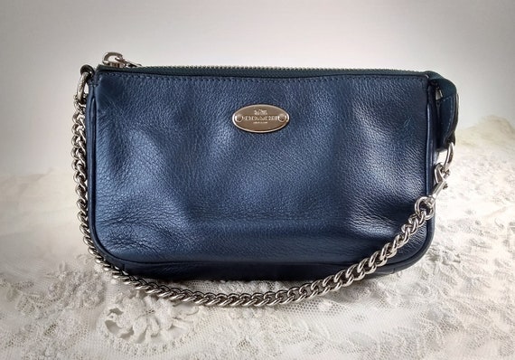 Vintage Coach Bag Small Blue Pebbled Leather Purse With a 