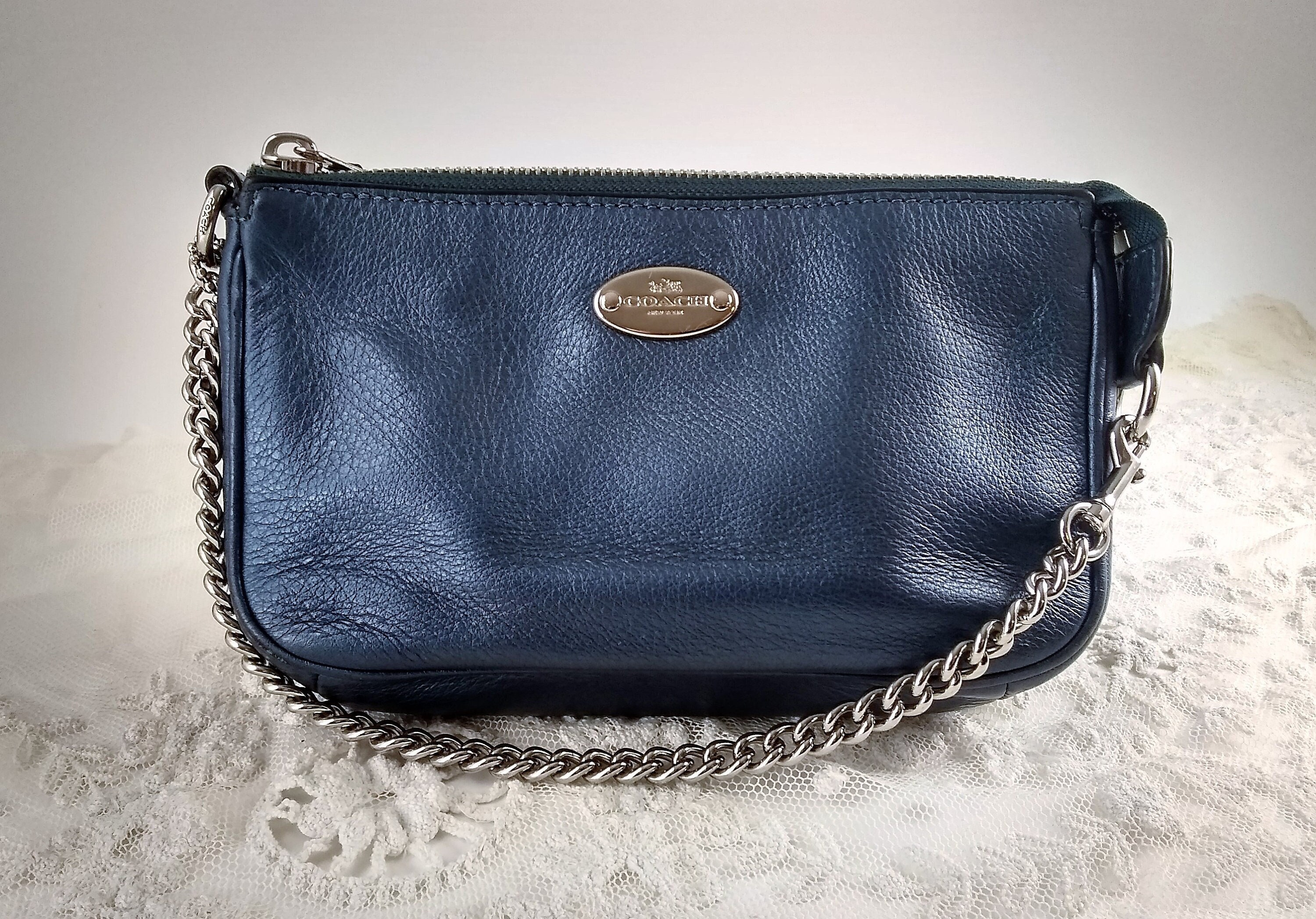 Vintage Coach Bag Small Blue Pebbled Leather Purse With a Vintage Coach Bag Small Blue Pebbled Leather Purse With a