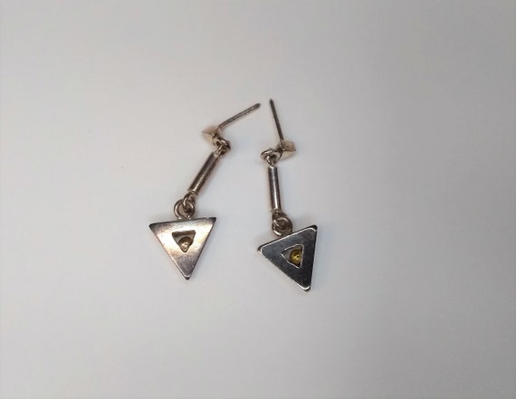 Sterling Silver Triangle Dangle Earrings: Gold Ba… - image 3