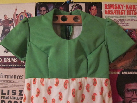 Handmade 70s Green Paisley Empire Waist Dress - image 2