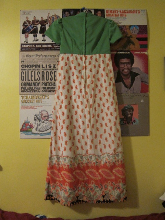 Handmade 70s Green Paisley Empire Waist Dress - image 4