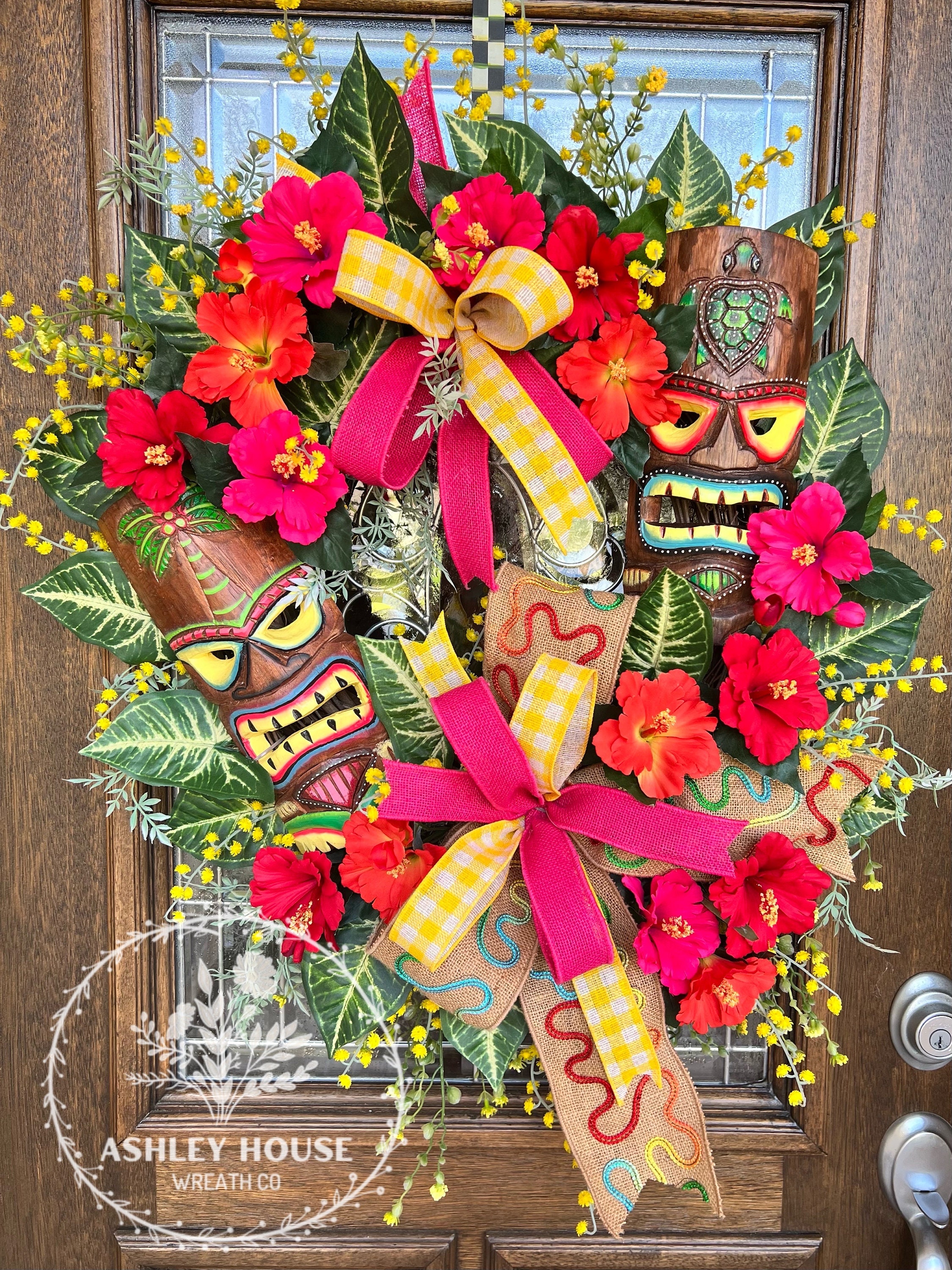 Beach House Door Wreath Summer Backyard Decor Tiki Luau Etsy