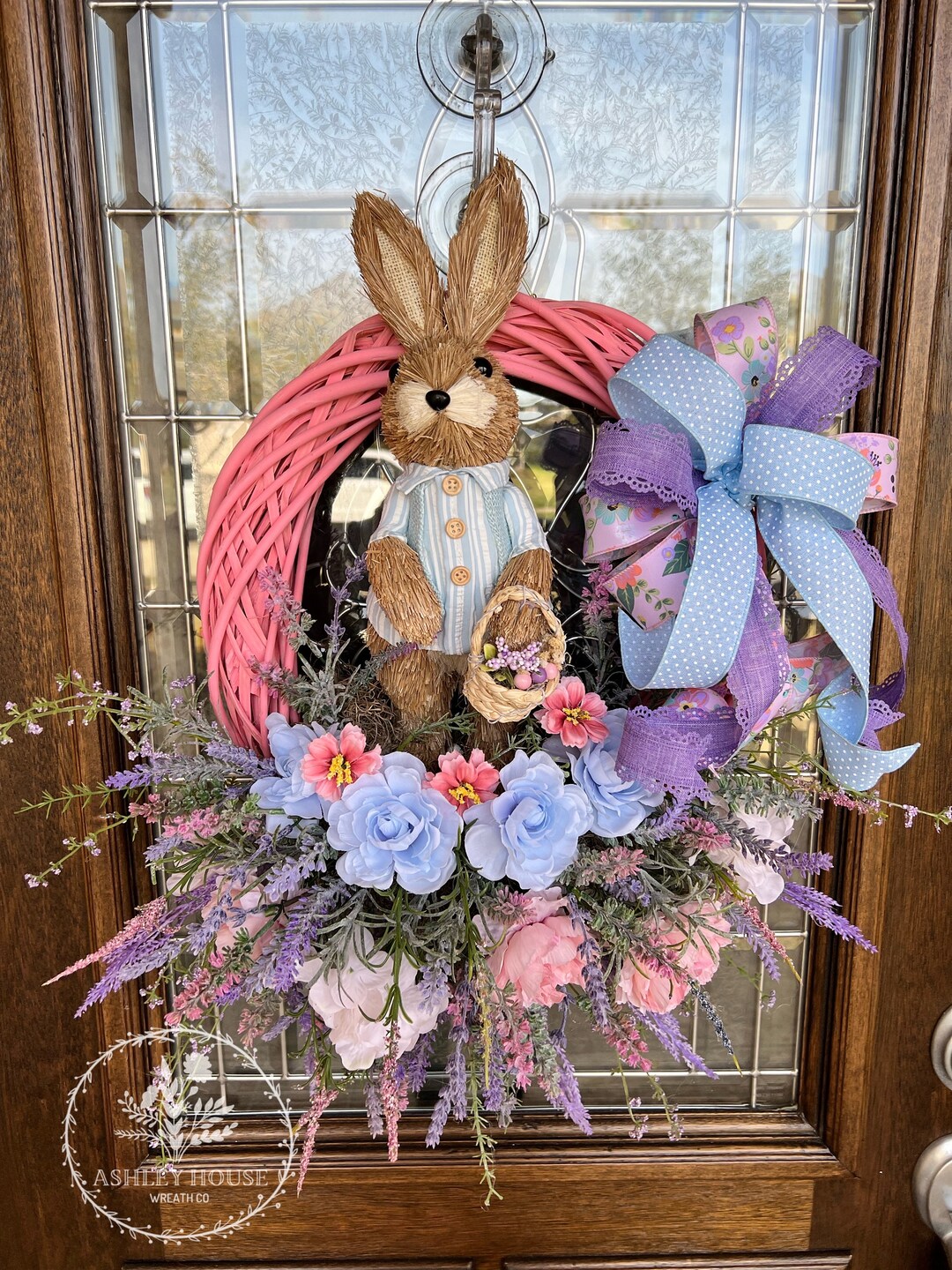 Easter Bunny Door Wreath, Spring Floral Door Decor - Etsy