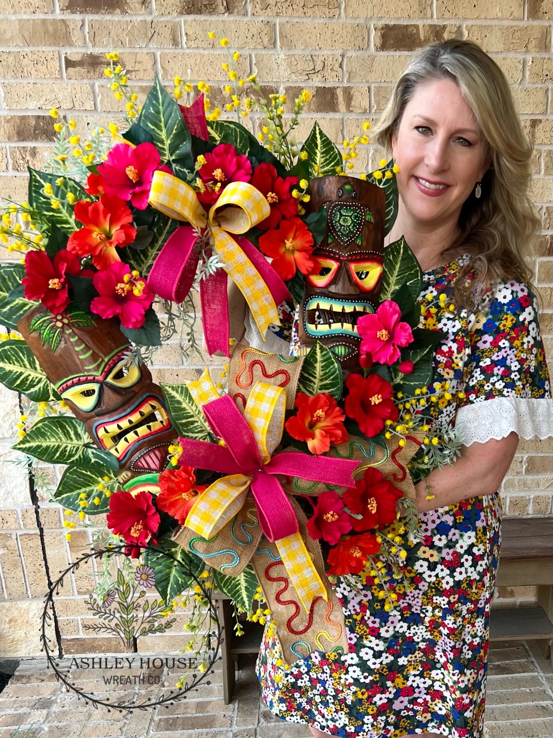 Beach House Door Wreath Summer Backyard Decor Tiki Luau Etsy