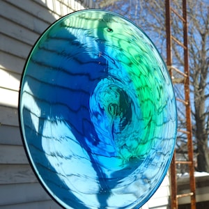 Handblown Glass Rondel- Swirl, Blues and Greens