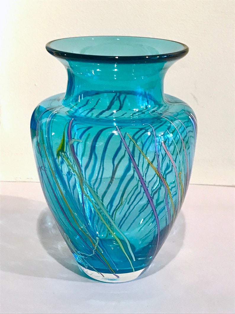 Handblown Glass Vase, Aqua, Salt Marsh Etsy