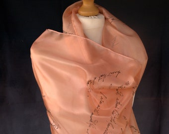 Literary Scarf  Jane Austen Gifts Pride and Prejudice Quotes Bookish silk scarf Hand Painted Extra Large Gift-Wrapped, more color available