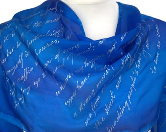 Moby-Dick or The Whale, Herman Melville Quotes Silk Scarf Literary Hand Painted Silk Scarf gift wrapped, gift for book lovers