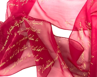 Gone with the Wind Margaret Mitchell, Literary Scarf, Hand Painted Silk Extra Light Gift-Wrapped, READY to Ship Immediately