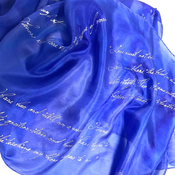 Literary Scarf Silk Hermann Hesse Quots Steppenwolf, Siddhartha, The Glass Bead Game, Literary Hand Painted Gift-Wrapped, READY to Ship