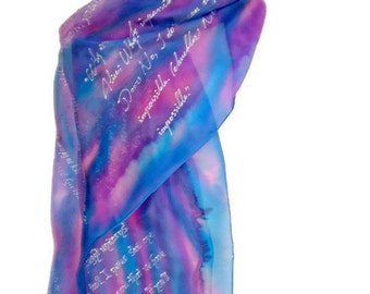 Alice in Wonderland Books Literary Hand Painted Silk Scarf  Extra Large18X72 inch   Gift-Wrapped, READY to Ship Immediately