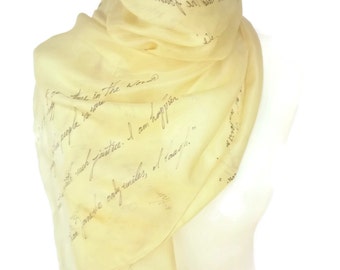 Orgueil et préjugés Jane Austen livre foulard, à la main peint Extra Large soie foulard chère, prêt à être expédier, plus de couleurs disponibles