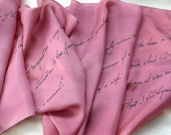 Jane Austen Gifts Pride and Prejudice Quotes Literary Bookish silk scarf Hand Painted Extra Large Gift-Wrapped, more color available