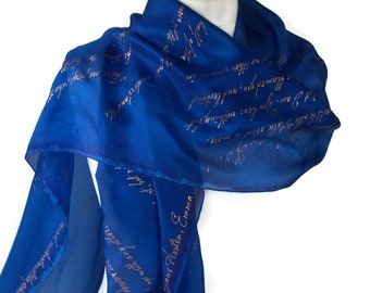 Emma, Literary Gifts, Jane Austen Quotes Scarf Silk Hand Painted Extra Large Gift-Wrapped, READY to Ship, more color available