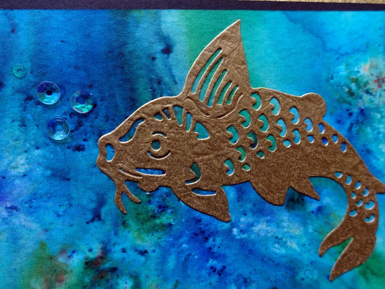 Oriental birthday card with koi and kotobuki longevity symbol