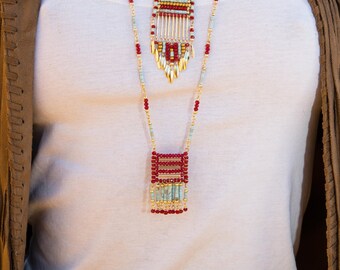 woven pearl long necklace, squaw theme, NAVAH long necklace