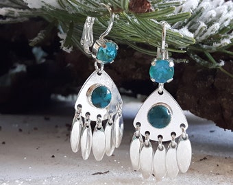 Dangling earrings, silver, adorned with real turquoise, Native American inspired jewel, NAYA earrings