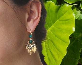 Earrings, malachite, gold and green, Malachy earrings