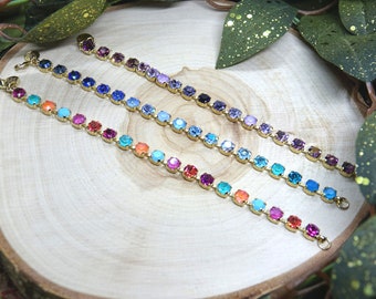 Flexible bracelet, tennis bracelet, articulated, adorned with Austrian crystal cabochons, bracelet Bright X 1