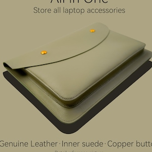 Housse personnalisée en cuir neuve pour MacBook Air 13 pour MacBook Pro 14 pouces 2021 avec pochette pour chargeur, couleur verte, nom gravé-ZS02 image 1