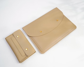 Personalized Leather Macbook Air Sleeve 13 Macbook Pro 14 M2 Case Macbook Pro 16 M2 Covers with Charger Pouch,Name Engraving Gifts 2PCS SET