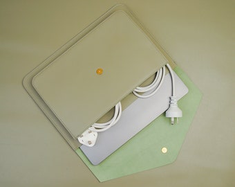 Housses personnalisées en cuir véritable pour Macbook Pro pour Macbook Air avec étui pour chargeur, gravure du nom-ZS01