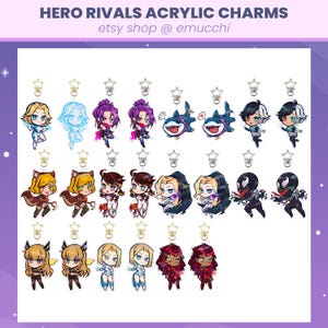 Llavero de doble cara de 2,5 pulgadas de Hero Rivals con personajes Chibi, Jeff, Luna, Snow, Psylocke, Peni, Emma Frost, Magik y más