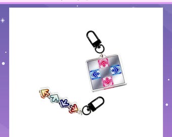 2in DDR Dance Dance Revolution Arrow Pad & Arrows Double-sided Keychain Charm | Anime Chibi Character Charm