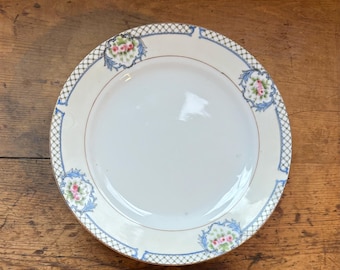 Juego de 6 platos de pan vintage Noritake, diseño de rosas rosas y guirnalda azul.