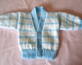 Hand Knitted Baby V Neck Cardigan,Jacket,Jumper,Coat. Chest Size  16" / 18"  0/3 months