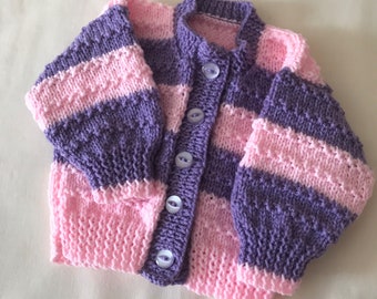 Hand Knitted Babies first size Patterned  Cardigan, Matinee Jacket ,jumper 16"/18"  0/3 months